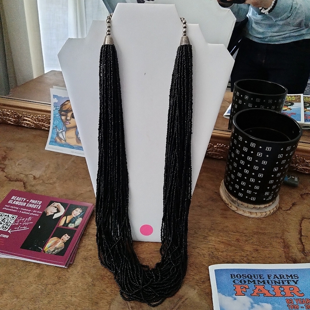 Stacked black microbeaded necklace
